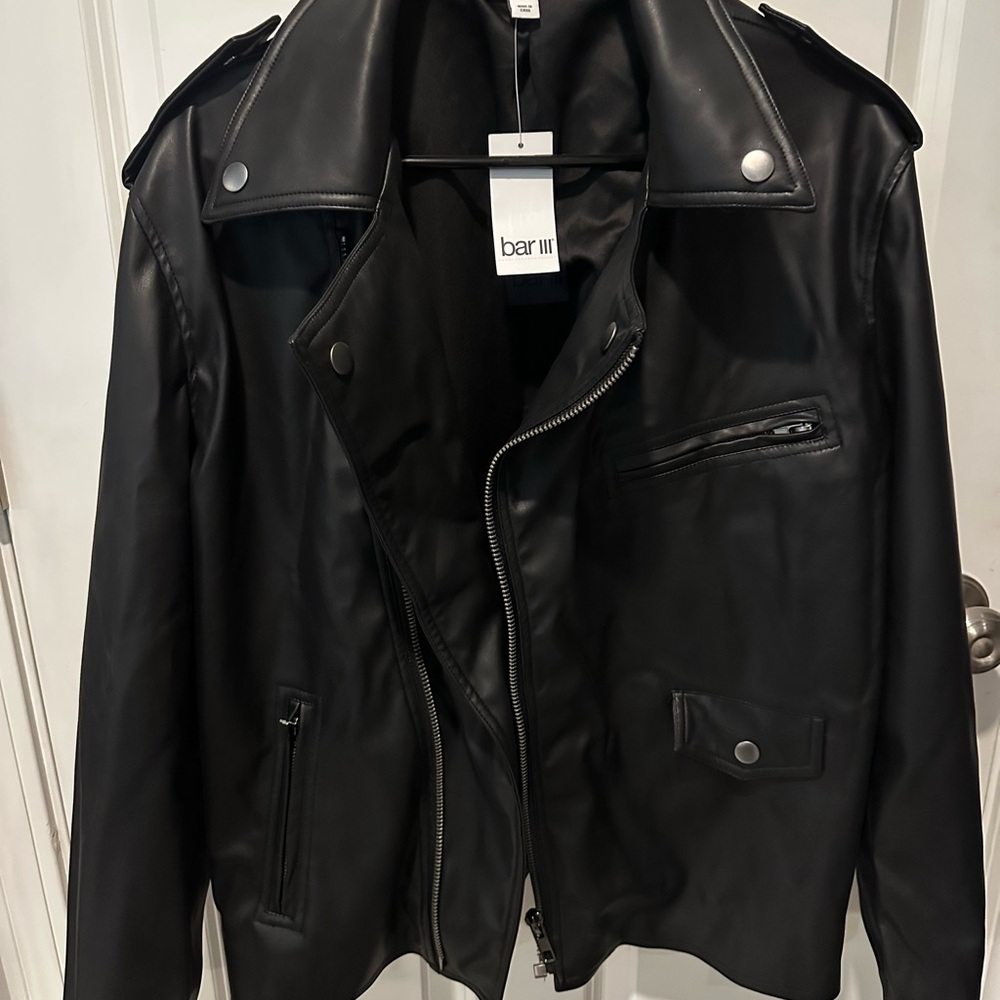 Bar III Black Faux  Leather Motorcycle Jacket